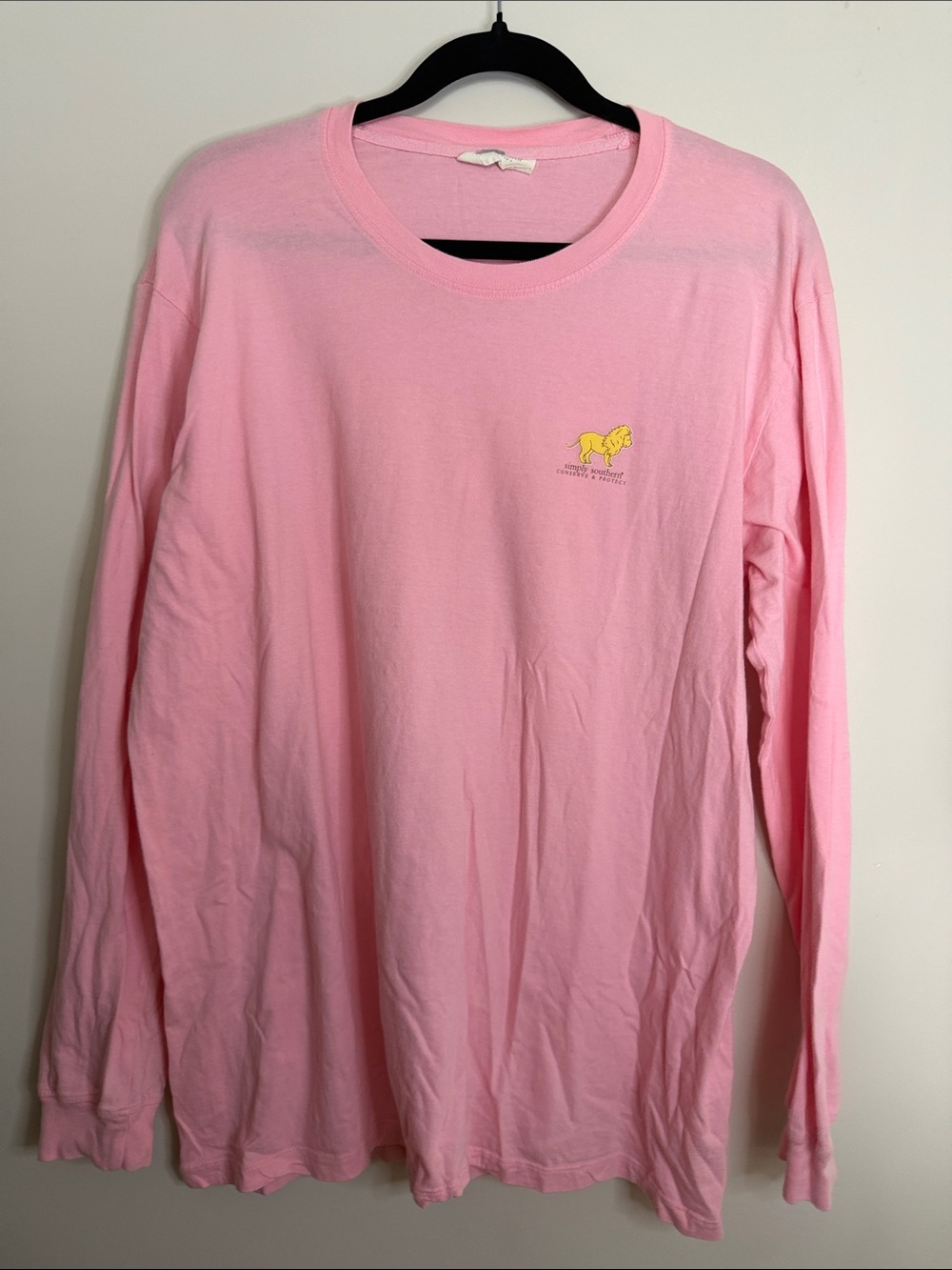 Simply Southern Light Pink Long Sleeve Tee with Yellow Lion